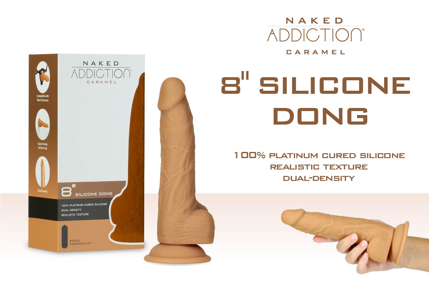Naked Addiction – 8" Silicone Dual Density Dildo – Caramel